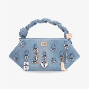 Ganni Mini Bou Denim Clutch & Crossbody Bag with Charms